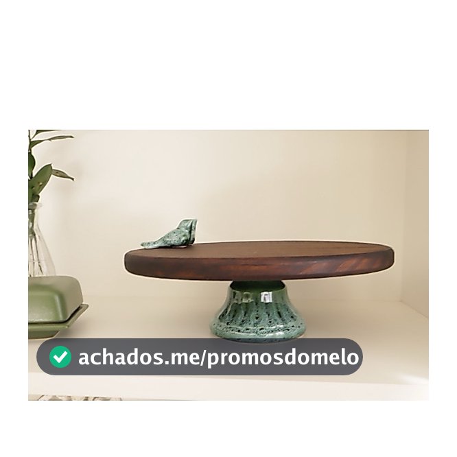 Boleira Porta Bolo com Pé em Madeira e Cerâmica Rústica para Mesa Posta