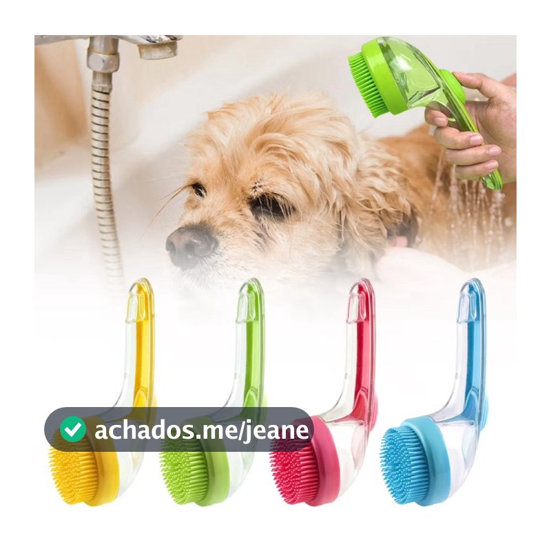 Escova De Banho Para Pets Com Dispenser Para Shampoo