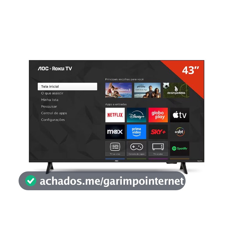 Smart TV 43 polegadas 43S5155 78G Full HD LED Wi-Fi Roku TV Dolby Audio AOC