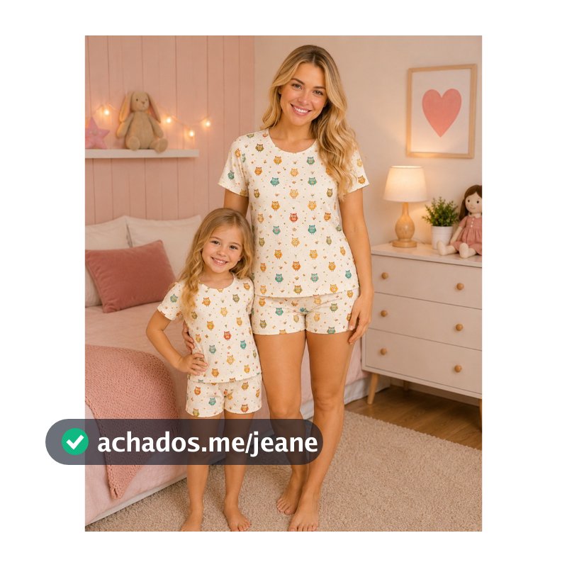 Kit 2 Baby Doll Corujinhas Mãe e Filha  Pijama Feminino em Suede Canelado