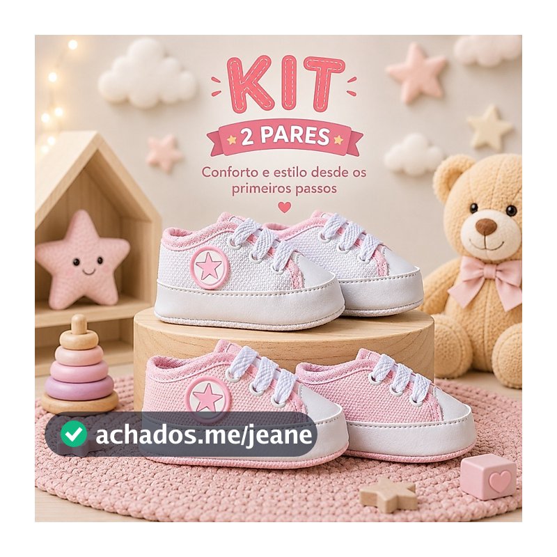 sapatinho de Bebê Kit 2 pares tênis confortável para dia a dia creche passeio festa fotos Menina