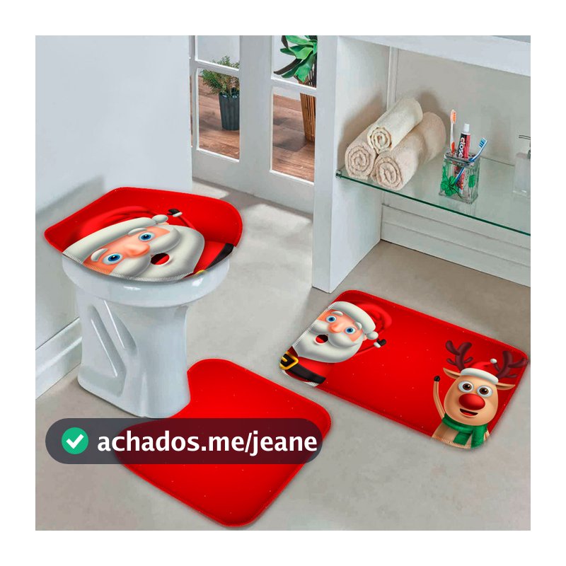 Jogo Tapetes de Natal para Banheiro 3 Peças Feliz Natal Premium