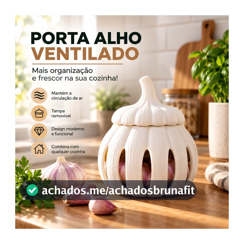 Porta Alho com Tampa Removível - Organizador de Cozinha Ventilado P e G