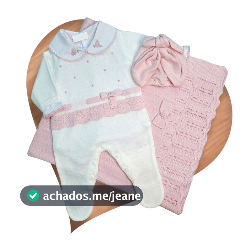 Saída Maternidade Tricô laço rosa kit