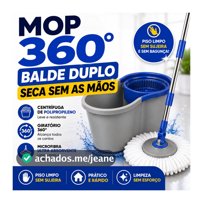 Mop Giratorio 360 Balde Duplo Pratico Eficiente Limpeza Facil Residencial Comercial