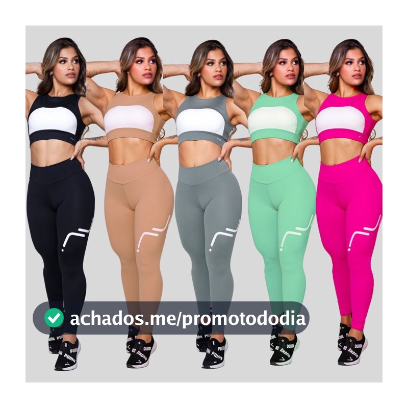 Conjunto Feminino Academia Suplex Poliamida Top Com Abertura e Legging Silk AVA Fitness