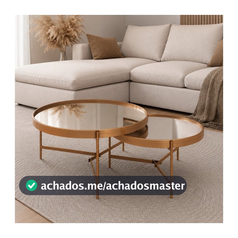 Conjunto Mesa de Centro Espelhada Cobre Aqua Decorativa para Sala de Estar Moderna Imcal