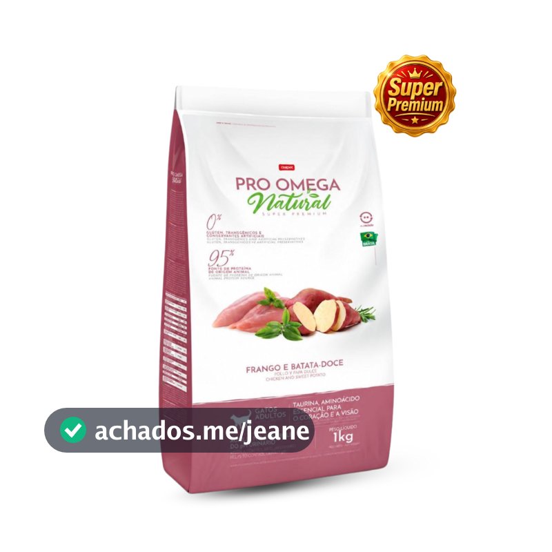 Ração Pro Omega Natural Gatos Adultos 1Kg Super Premium Frango e Batata Doce