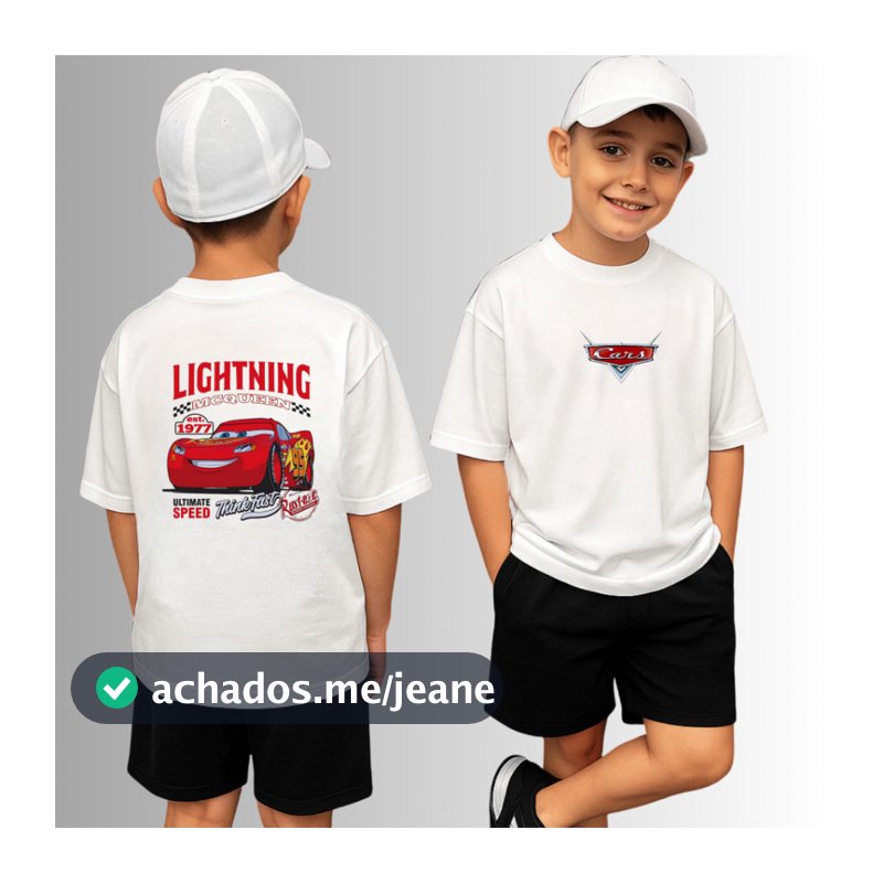 Conjunto Infantil Camiseta Frente e Costa e Short Moletinho Carros Mc Queen Festa Temática