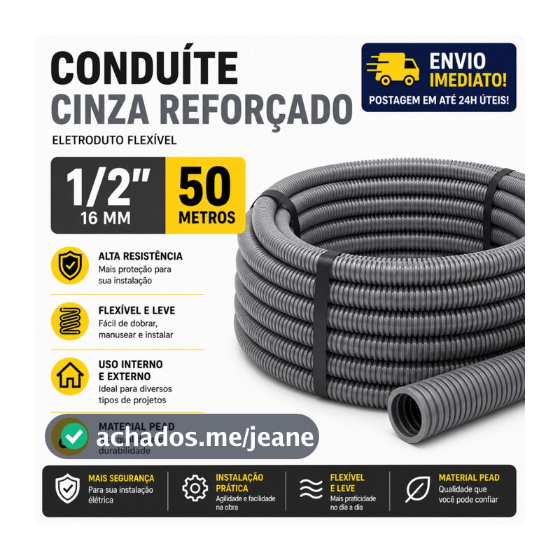 Conduíte Corrugado Cinza Reforçado 1/2" x 50 Metros | Eletroduto Flexível PEAD PROMOÇÃO