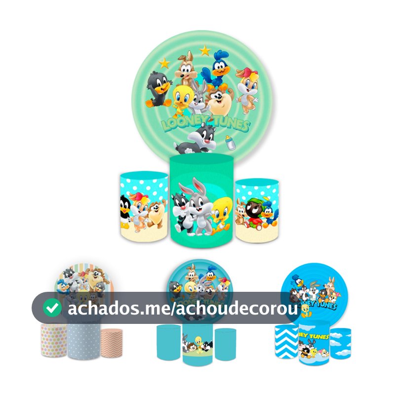 Capa Paineis de Festa Veste Fácil Redondo+ Cilindros Sublimados Tema Looney Tuns Bibi Paineis