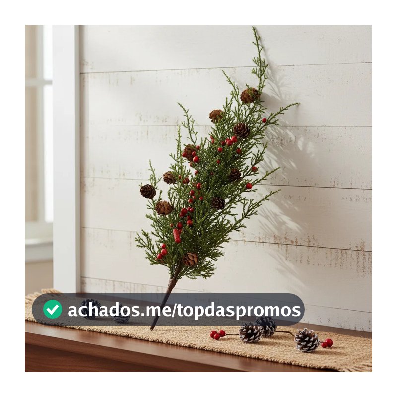 Pick Natalino De Galho C/ Mini Pinha E Azevinho De Luxo 65cm Verde