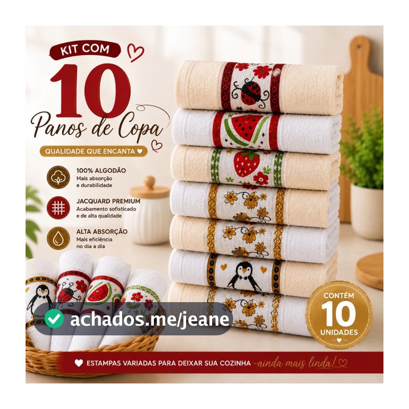 Kit Panos de Copa Jacquard 100% Algodão 45x75cm Atoalhado Premium Pano de Prato Cozinha