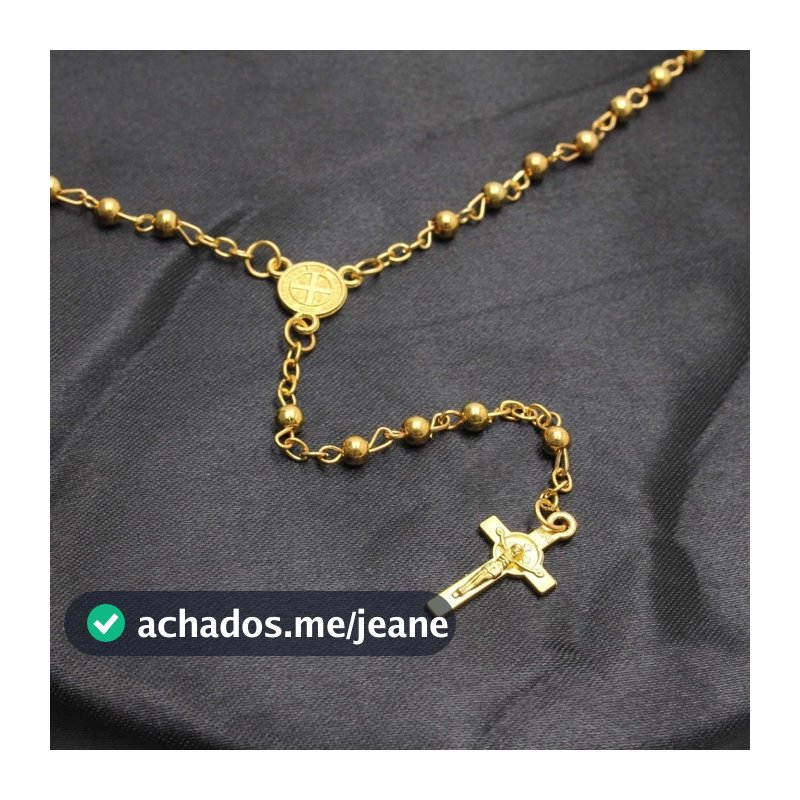 TB Presentes Corrente Cordão Masculino Terço Rosário Ouro/Prata Com Estojo