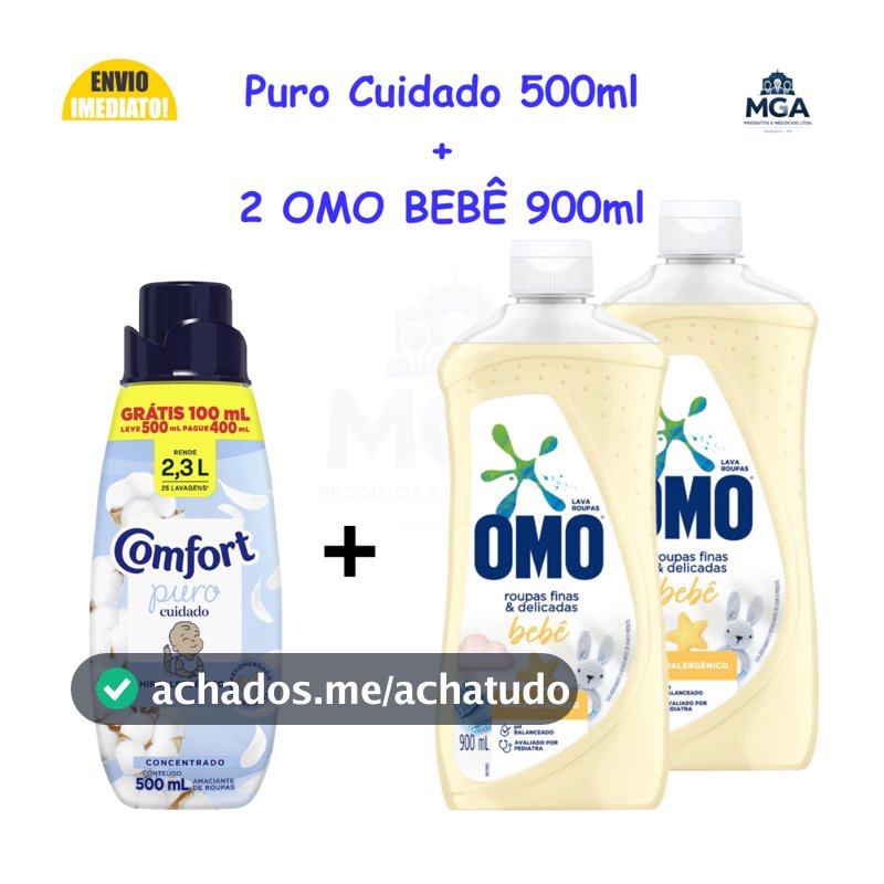 Kit OMO Bebê + Comfort Puro Cuidado 500ml Hipoalergênico Roupas Delicadas
