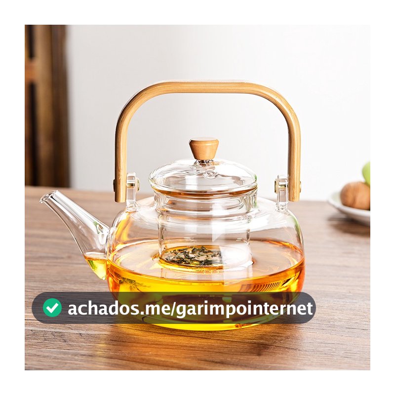 Chaleira Vidro Borossilicato com Alça de Bambu 1000ml