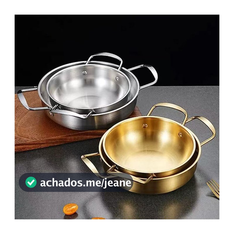 Panela Dourada Multifuncional com Alças Laterais, Corpo em Aço Inoxidável Espessado, 18cm até 26cm