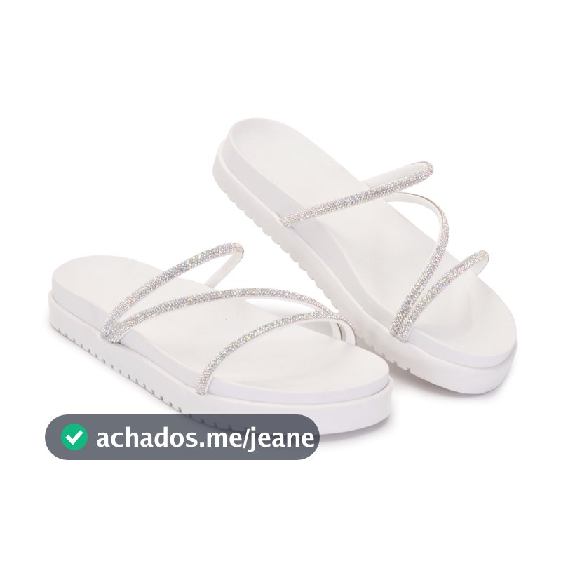 Sandália Feminina Com Tiras em Strass Prata, Sandália Calce Fácil, Leve e Cunho Muito Confortável