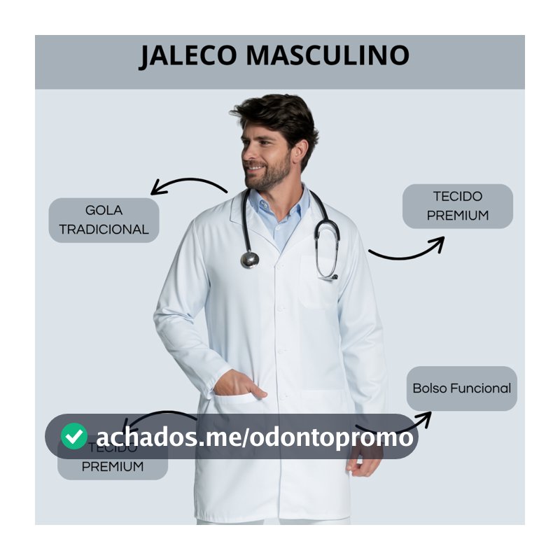 Jaleco Masculino Branco Premium - Profissional Médico, Enfermeiro e Dentista