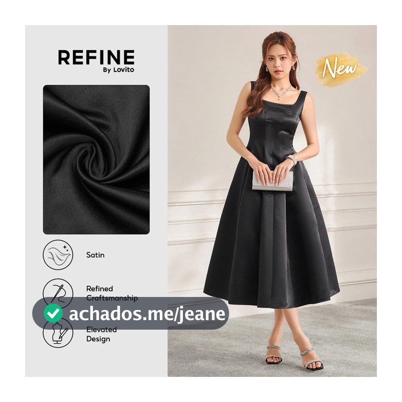 (New Arrival) (Refine by Lovito) Vestido Longo Preto De Cetim Com Estrutura De Bolsos E Corte Reto Para Ocasiões Formais Feminino DRR44P1D101