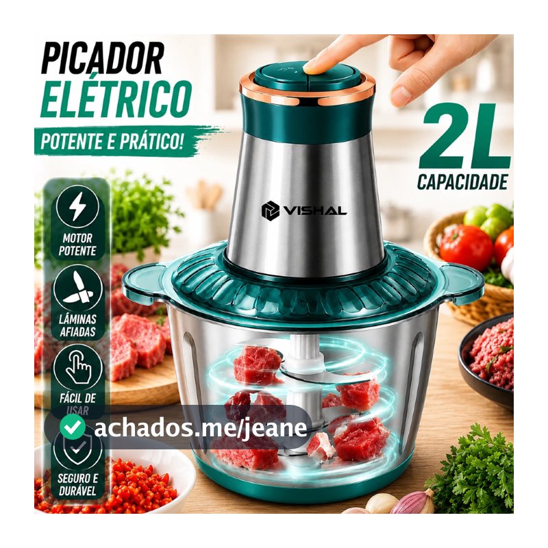 2/3 Litro Triturador De Alimentos Carne e Legumes Elétrico Multiprocessador 2-5 Modos Bivolt Inox Fácil De Limpar