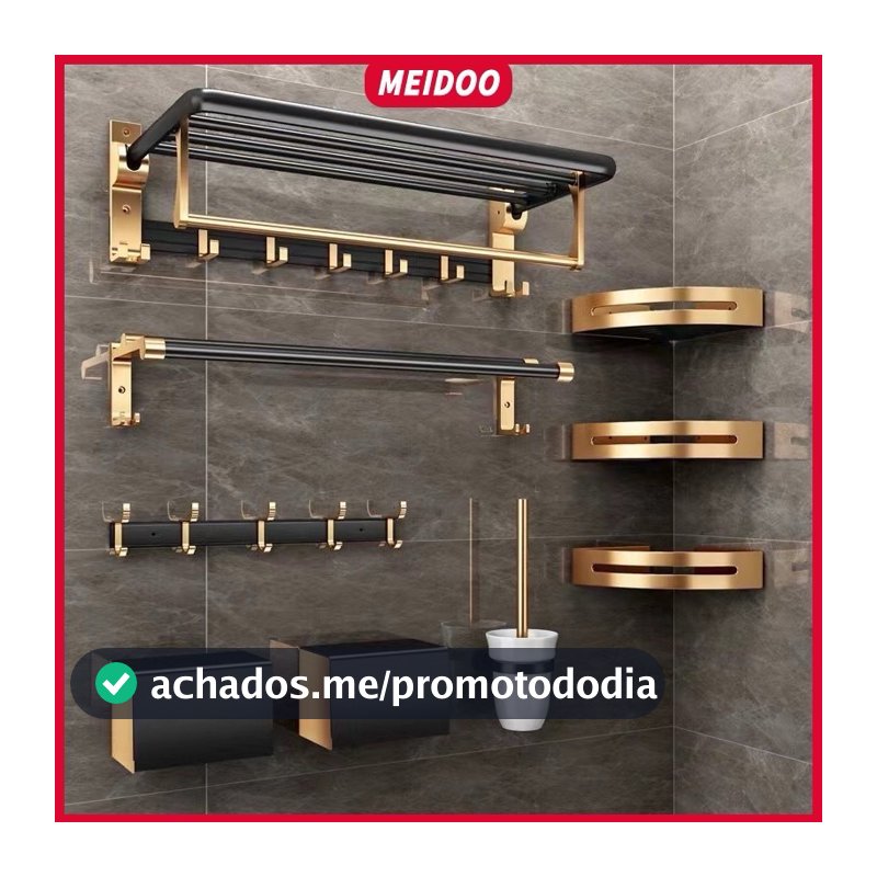 Rack de armazenamento de banheiro em alumínio dourado preto MEIDOO