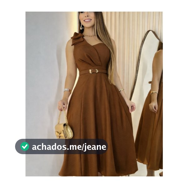 Vestido Femenino Midi Laco no Ombro Cinto Tecido Duna Linho