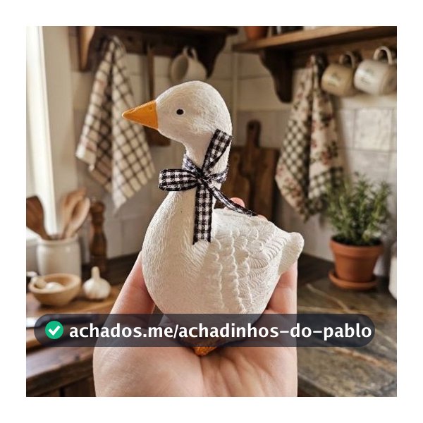 Ganso Decorativo com Lacinho | Farmhouse | Escultura em Gesso Pintada à Mão