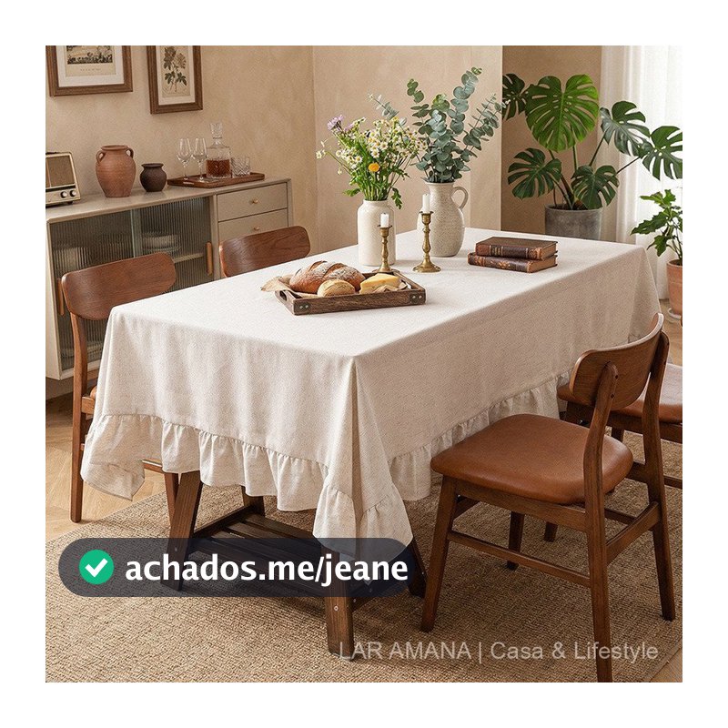 Toalha De Mesa De Linho Com Babado Retangular E Quadrada Para Decoração Sala De Jantar Casa Lar