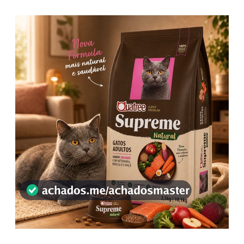 Racao Quatree Supreme Gatos Adultos Super Premium Salmao e Batata Doce 10kg