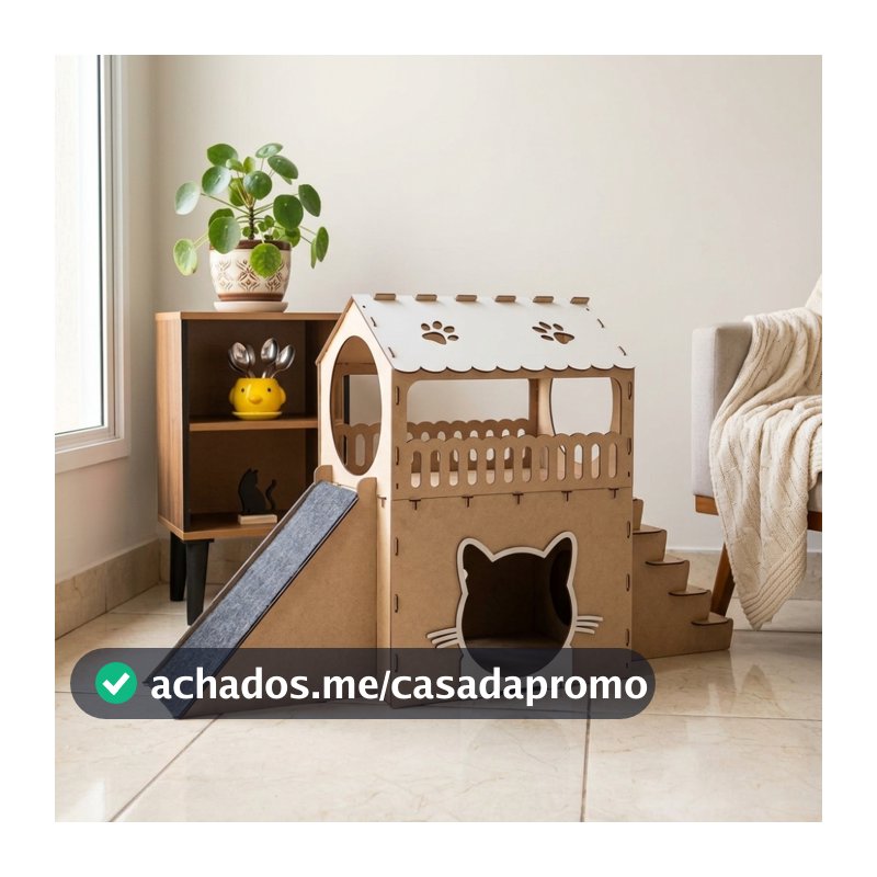 Casinha de Gato 2 Andares Playground Rampa Arranhador Toca Felino Brinquedo Degrau Casa