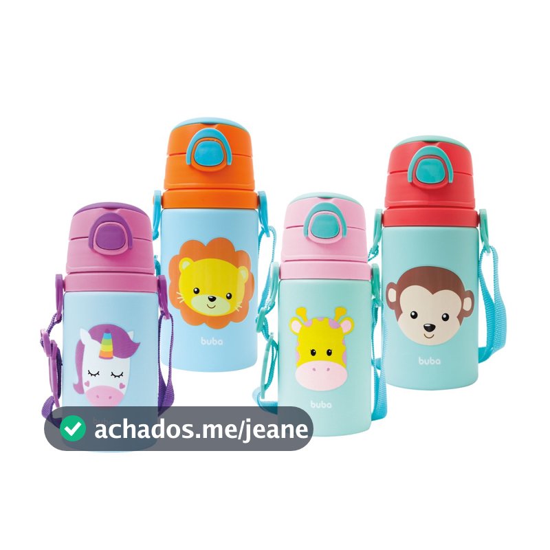 Garrafinha De Alumínio Canudo Animal Fun 400ml Buba