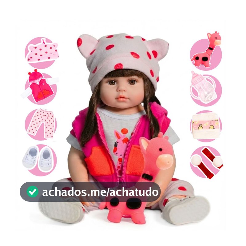 Boneca Bebê Reborn Girafinha Realista Silicone 45cm Roupinha Mamadeira