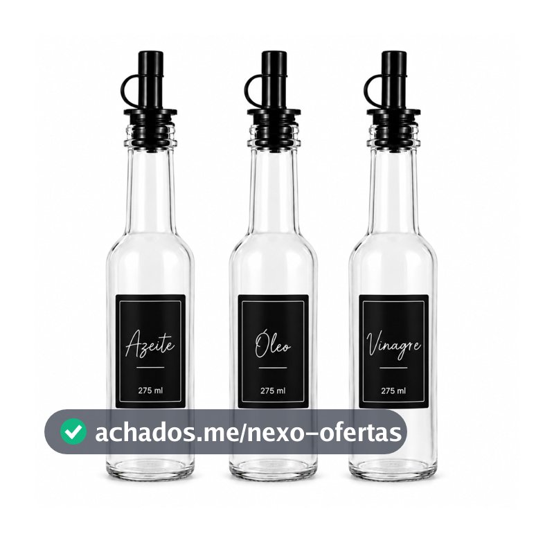 Kit 3 Galheteiros de Vidro 275 ml com Dosador Preto