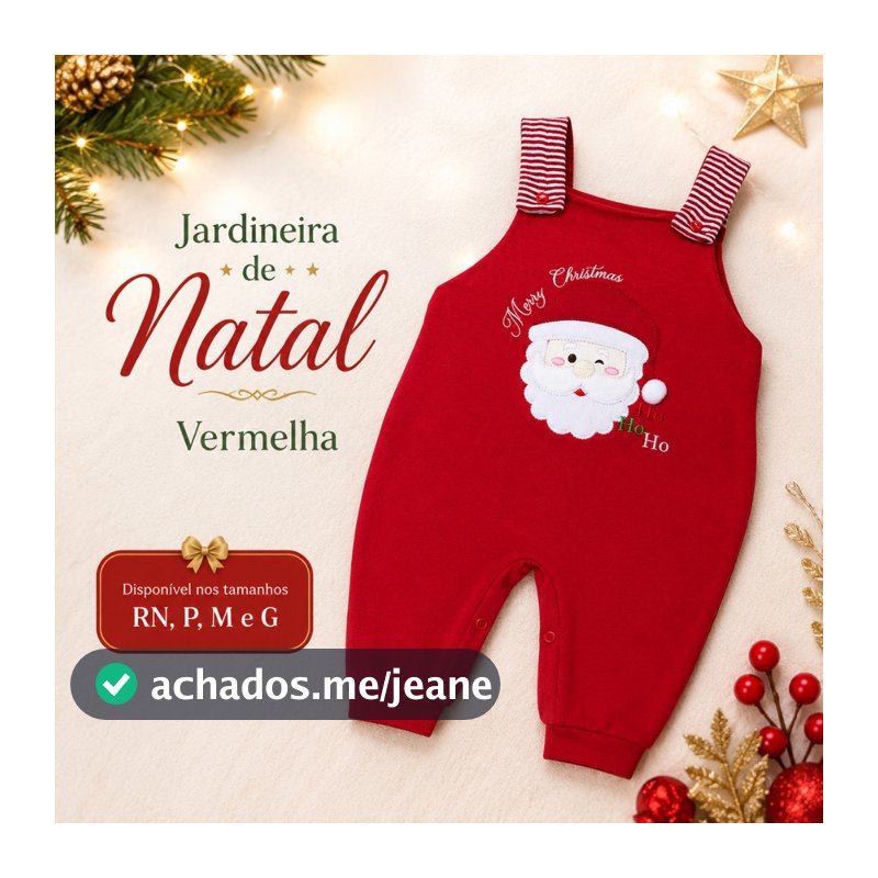 Jardineira de Natal para Bebê Conjunto Infantil Bordado Papai Noel