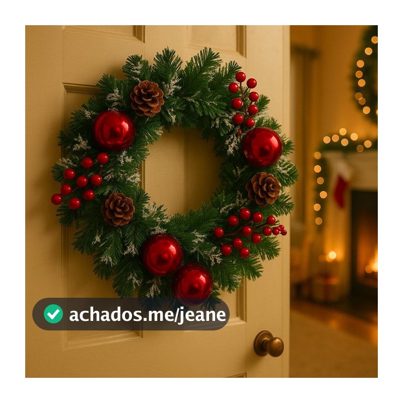 Guirlanda De Natal Decorada Enfeite Porta Decoração Natalina Galhos Luxo Pinha Azevinho 30cm