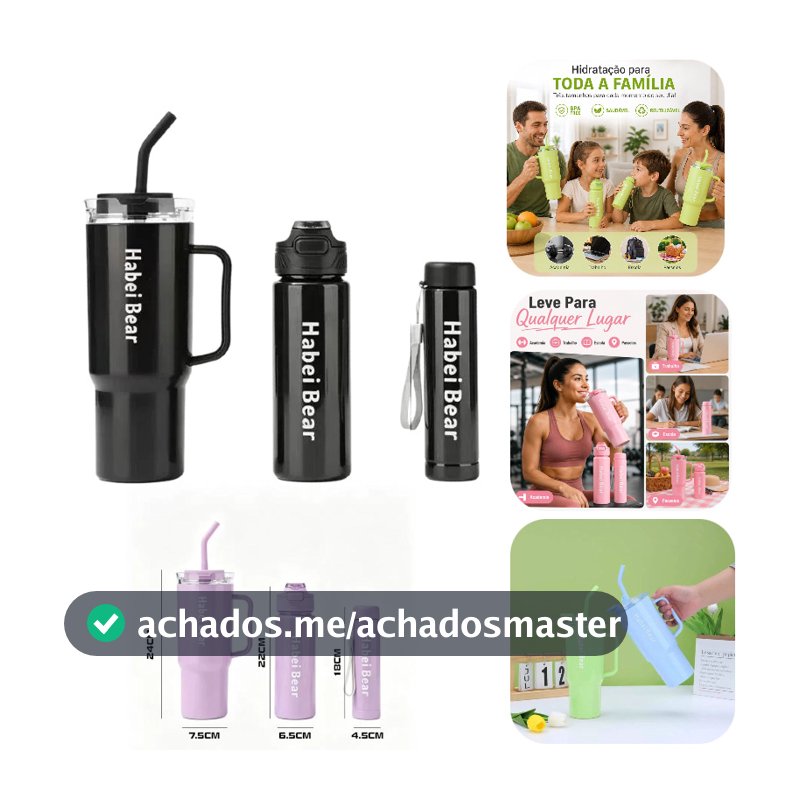 Kit Garrafas Squeeze 1.2L 800ml 300ml BPA Free Com Canudo Antivazamento Academia