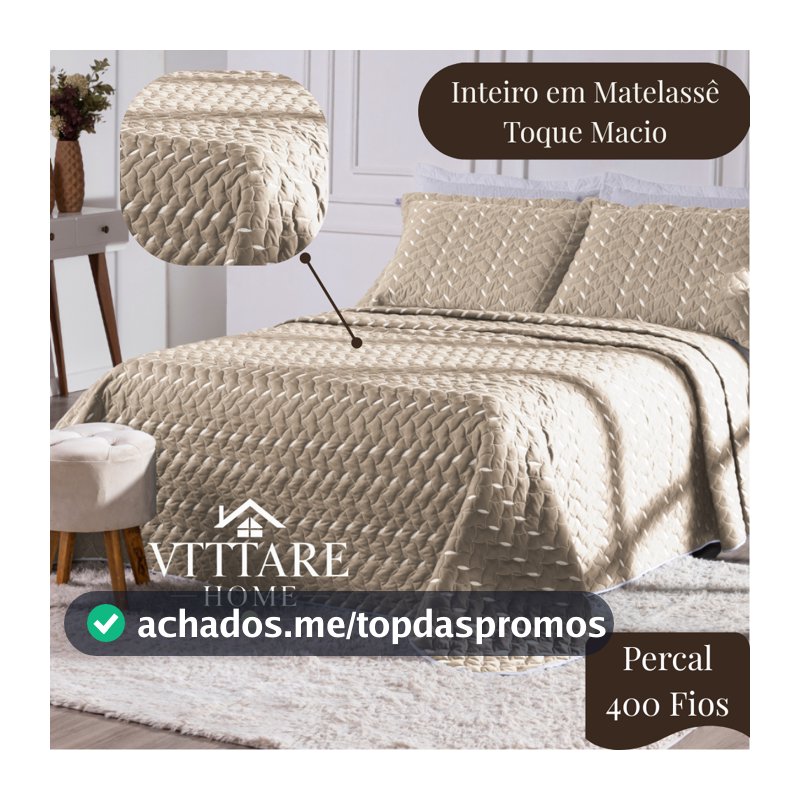 Kit Cobre Leito Colcha Coleção Hector Bordado Matelassê Percal 400 Fios 03 Peças Solteiro, Casal, Queen e King