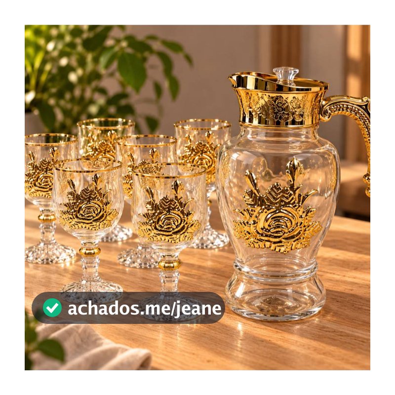 conjunto de 6 taças de vidro colorido com jarra de 2 litros