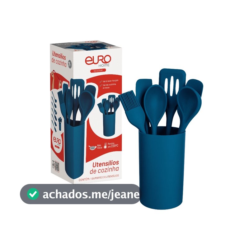 Kit 7 Utensílios de Cozinha em Silicone Azul para Cozinhar, Servir e Preparar Alimentos