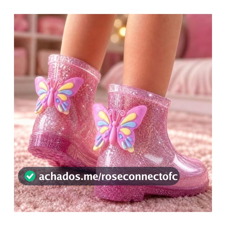 Galocha Infantil Borboleta Menina Bota Feminina Criança Leve Macia  Confortável