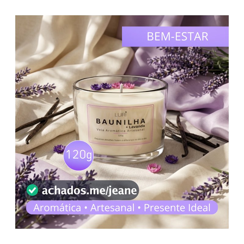 Vela Aromática Baunilha com Lavanda 120g LURI Artesanal Perfumada