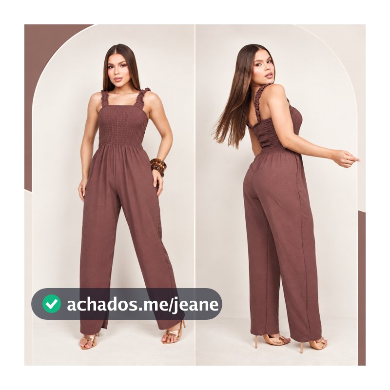 Macacão Feminino Longo de Alça com Lastex Soltinho Elegante Casual P ao GG.