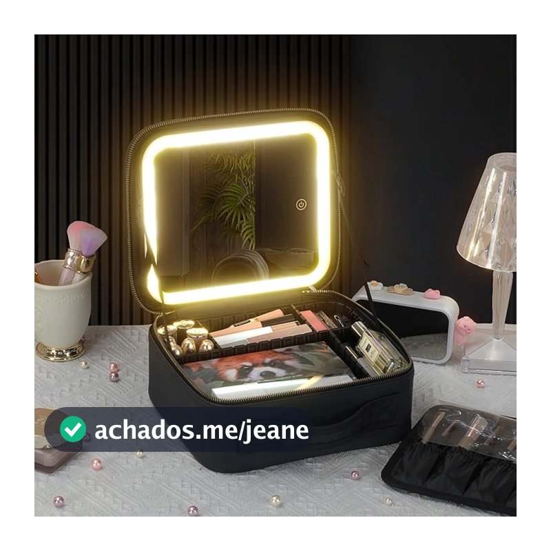 Kit Maleta Maquiagem completo Profissional Com Espelho e Luz Led e paleta de maquiagem