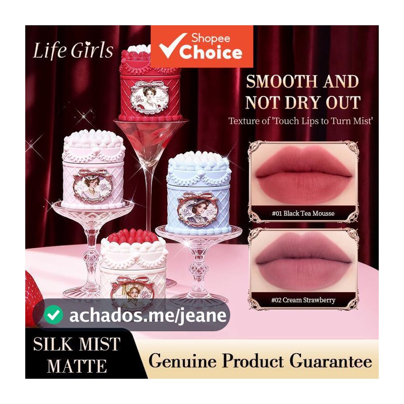 LifeGirls Batom Líquido Aveludado Doce Francês, Fosco, Não Ressecante, Longa Duração, Alta Pigmentação, Para Maquiagem