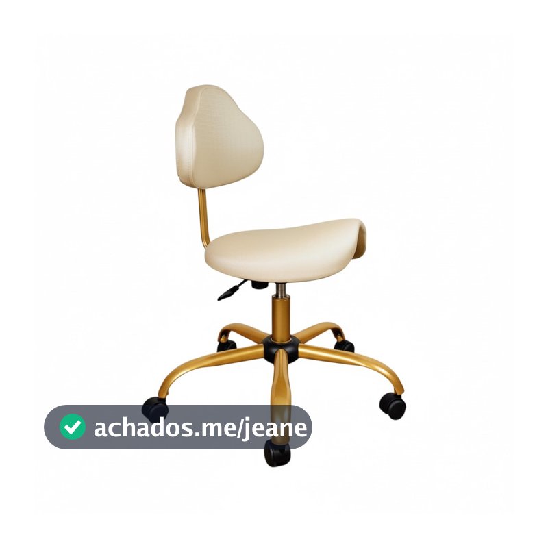Mocho Sela Couríssimo Perolizado Com Encosto Regulável Base Dourada Giratória para Clinicas, Medicos, Estética, Dentista