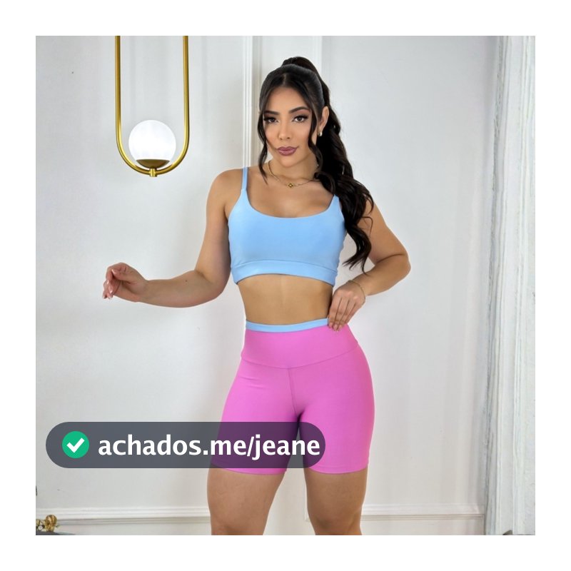 Conjunto top e short Bicolor academia zero transparência bojo removível cintura alta premium fitness