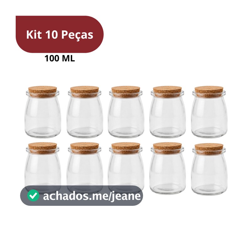 Kit 10 Potes de Vidro para Temperos 100ml com Tampa de Rolha Cortiça Organizador
