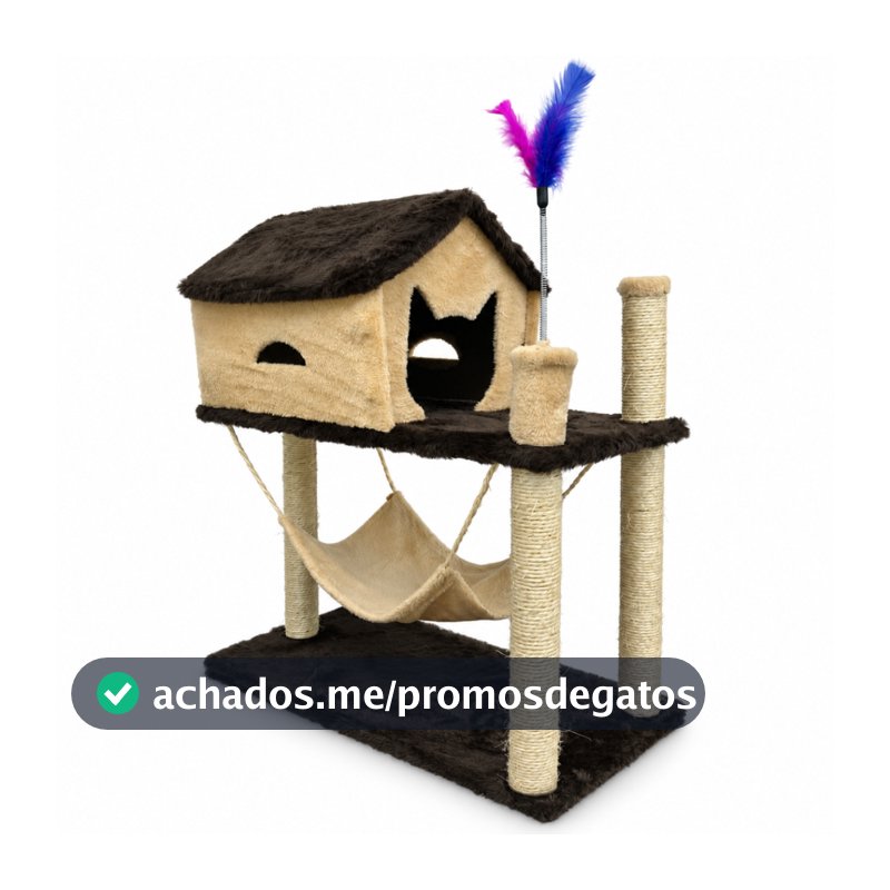 Arranhador para Gatos Casinha Rede Poste Sisal Brinquedo Interativo com Penas