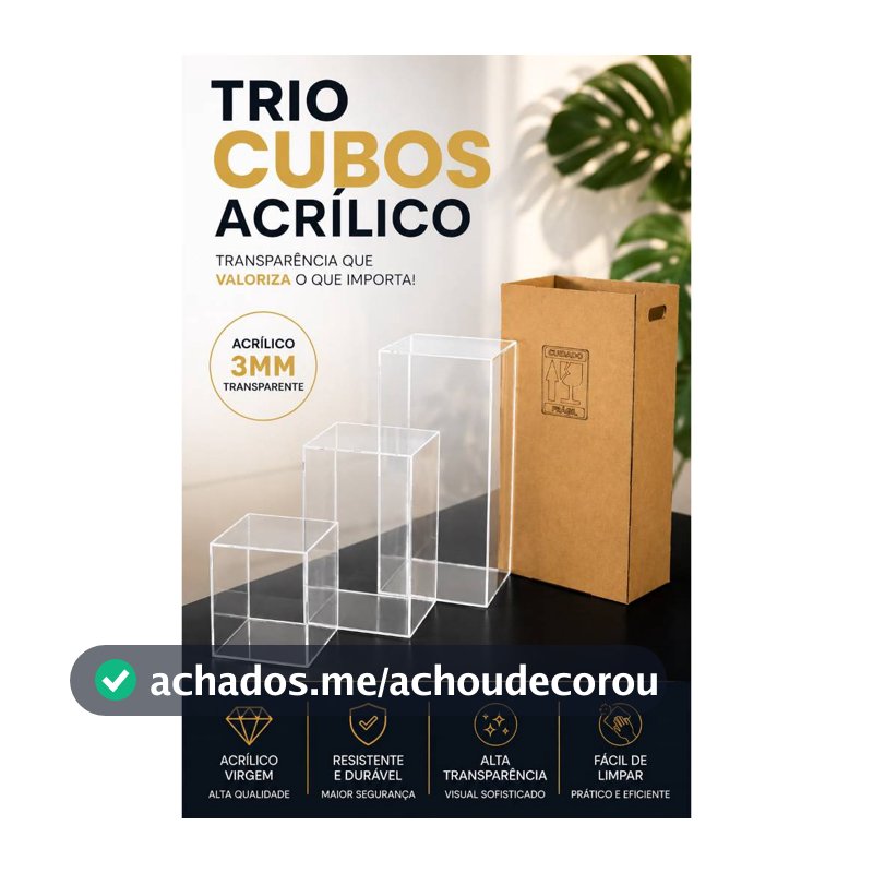 Cubos de Acrílico Transparente (Kit com 3) + Caixa de MDF para Levar e Guardar | Ideal para Decoração de Eventos